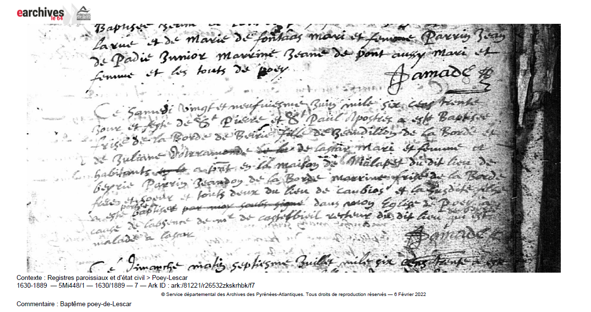 Baptême Bourdillon Poey-de-Lescar