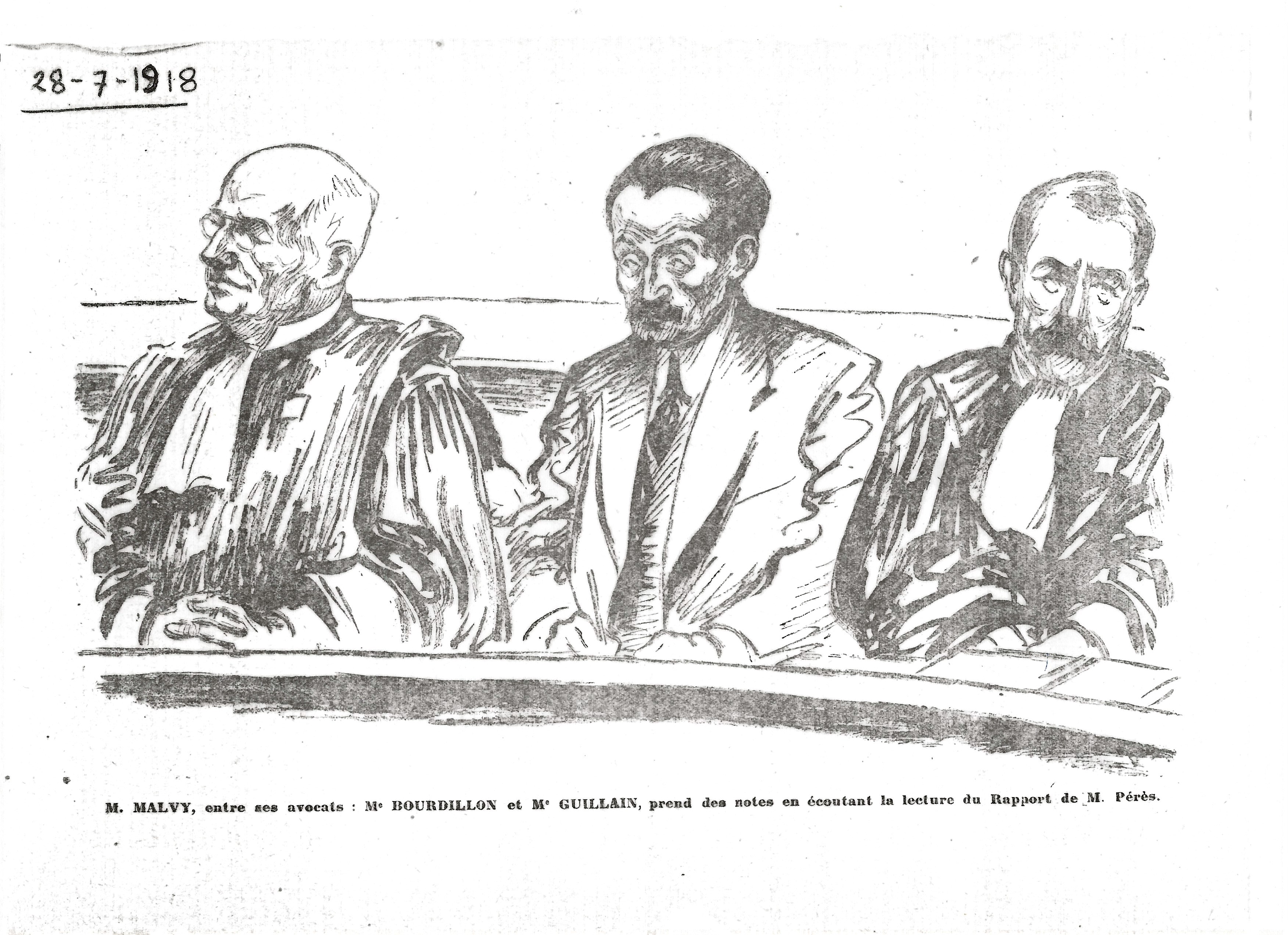 Croquis Malvy et ses deux avocats