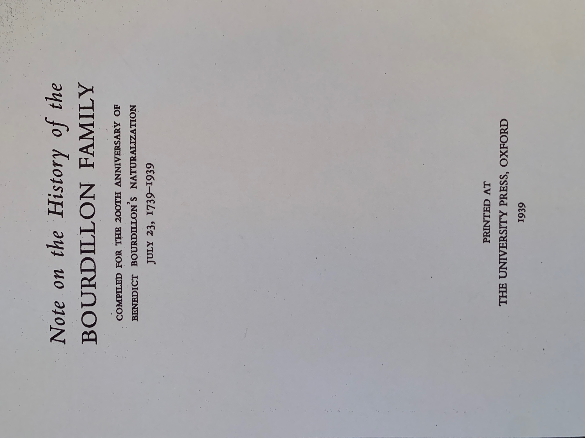 Note on the history of yhe family Bourdillon 1939