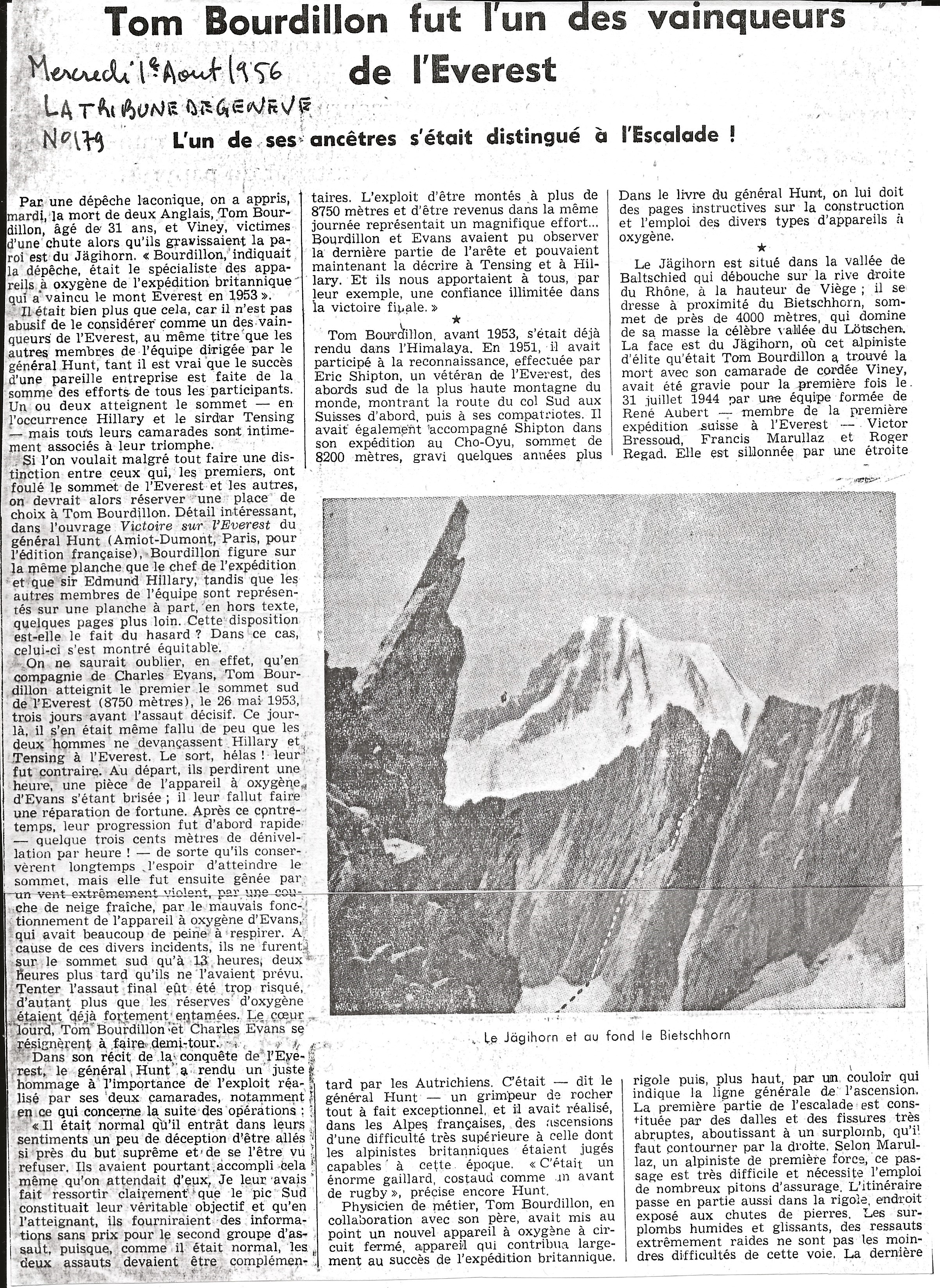 Tom Bourdillon décès 1956